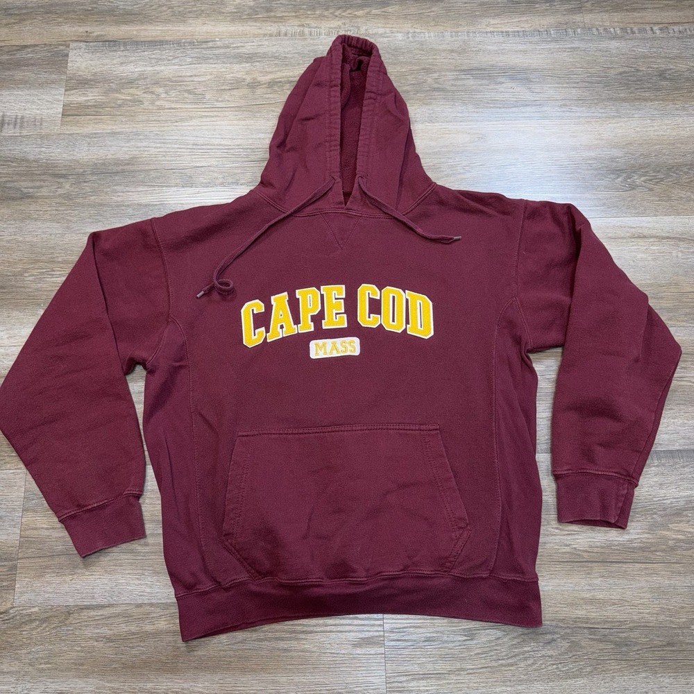 Cape Cod Fleece Hoodie Sweatshirt Mens Large Burgundy Pullover "Cape Cod Mass"
